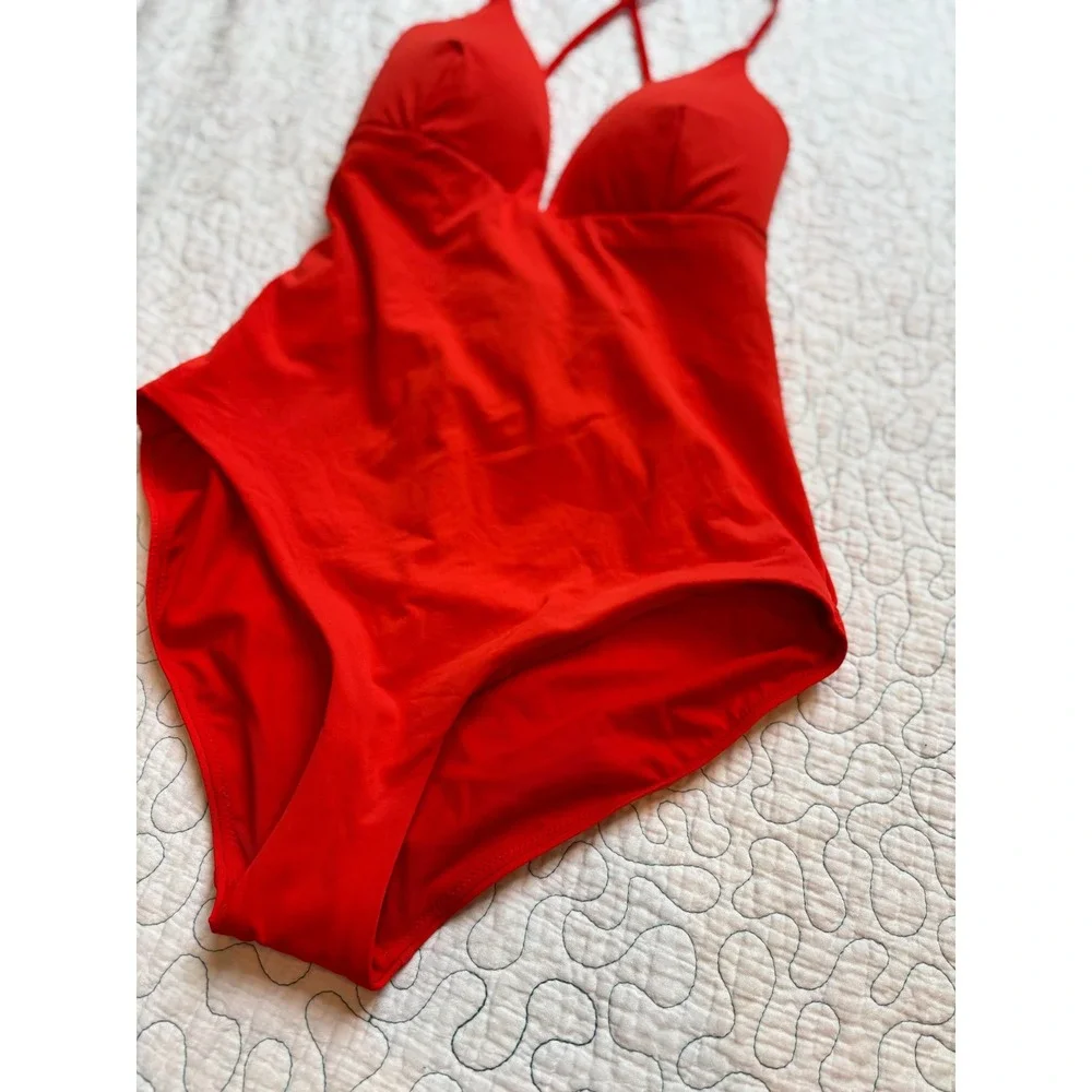 Calia One Piece Swimsuit Lace Up Back V-Neck Size 8‎ NWOT